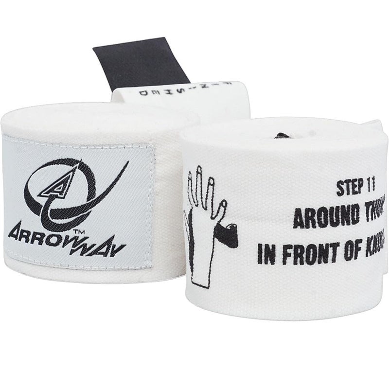 Meister ArrowWay Instructional Hand Wraps w/Printed Directions for Boxing & MMA - 142" Meister Elastic - White - Image 1